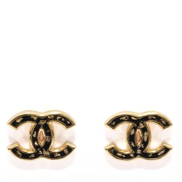 SOLD DIRECTLY Auth Chanel black with gold flake CC stud earrings Med/LRG size! - Picture 8 of 14
